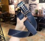 Copy Hermes Double H Belt Blue/Black Reversible Leather Belt